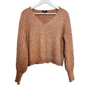 Frye Space Dye Sweater Balloon Sleeves V Neck Cropped Orange Pink Wool Blend XL